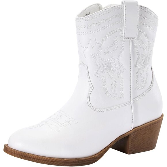 PATPAT Girls Cowgirl Boots Western Riding Shoes with Zipper & Square Toe Shoes - Picture 1 of 6